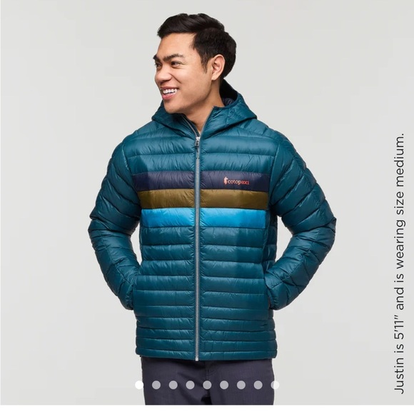 Cotopaxi Men’s XL Fuego Hooded Down Puffer Jacket Blue Abyss Stripes NWT - Picture 7 of 15